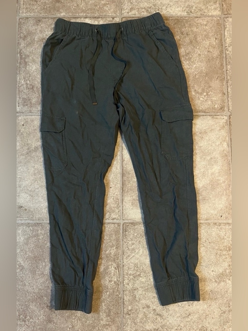 St. John's Bay Dark Green Cargo Jogger Pants Utility Linen Blend Lagenlook